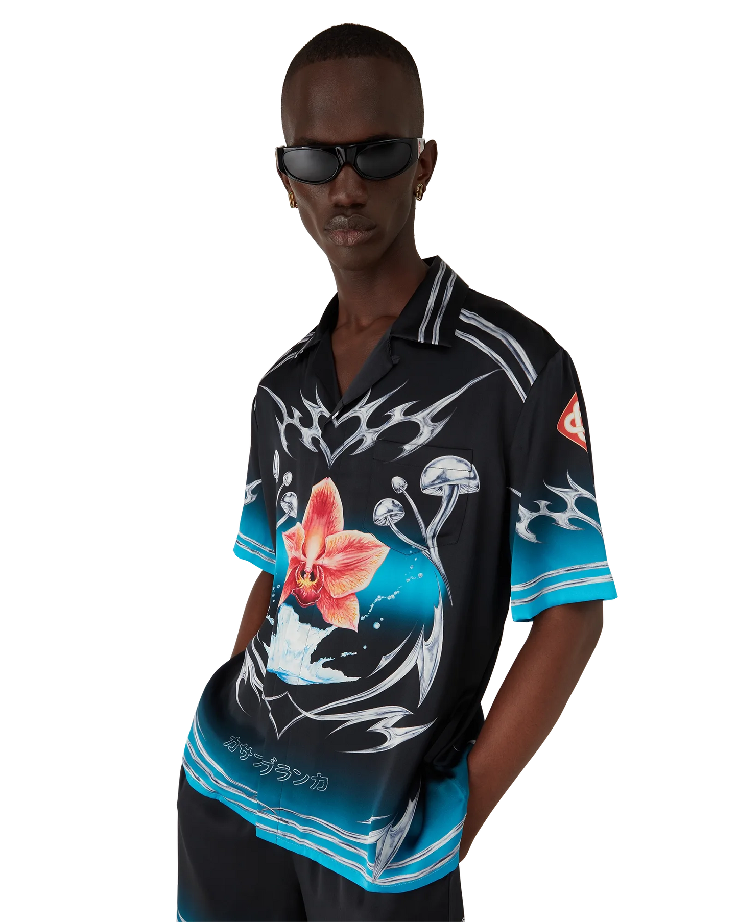 Blades Short Sleeve Silk Satin Shirt