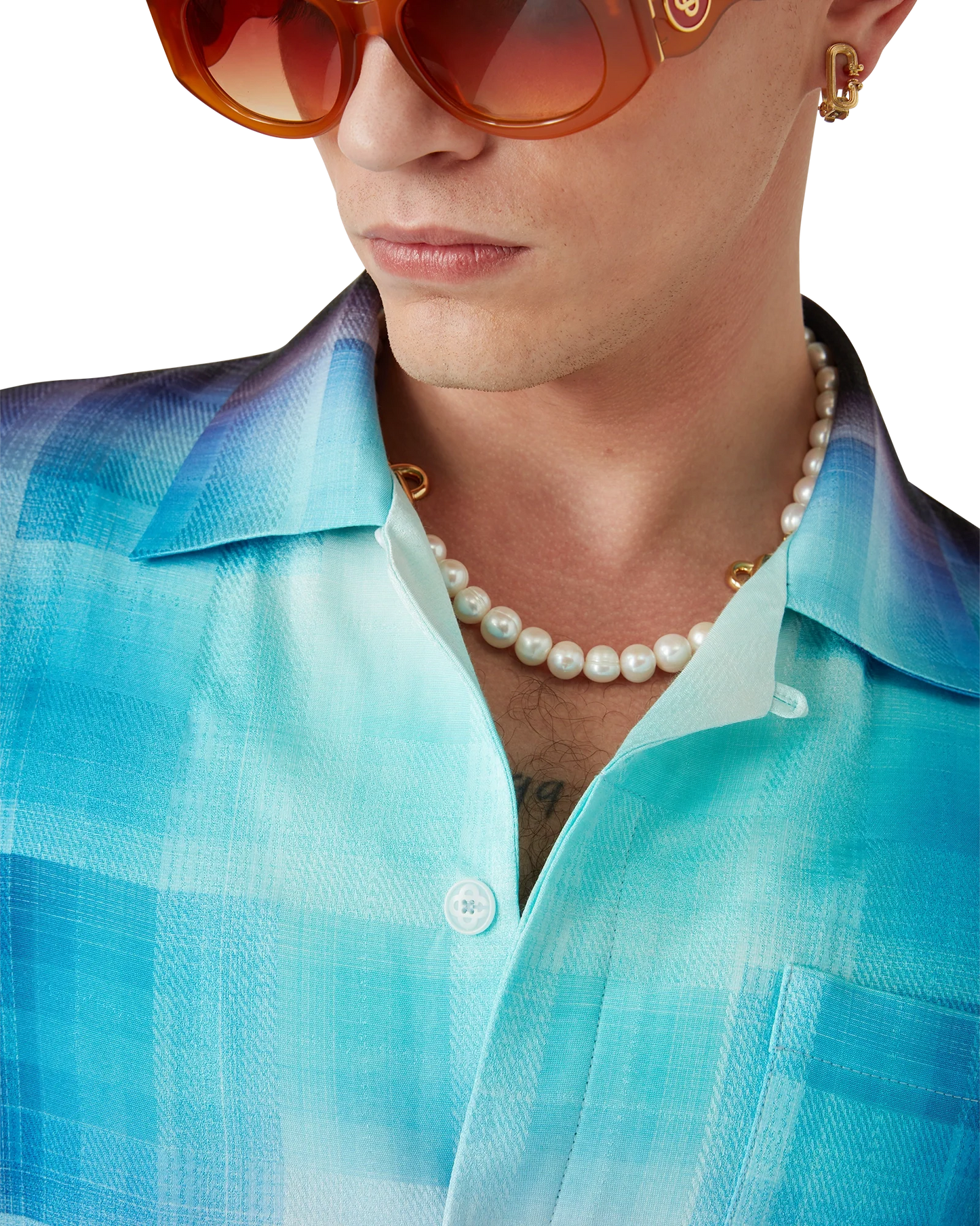 Gradient Check Viscose Blend Short Sleeve Shirt