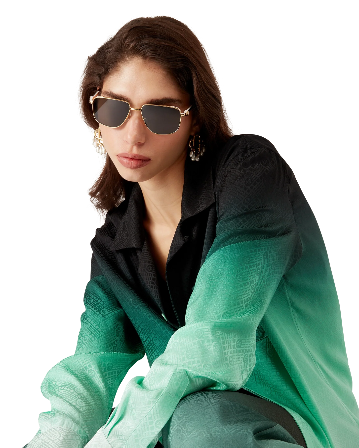 Gradient Ping Pong Jacquard Long Sleeve Silk Shirt