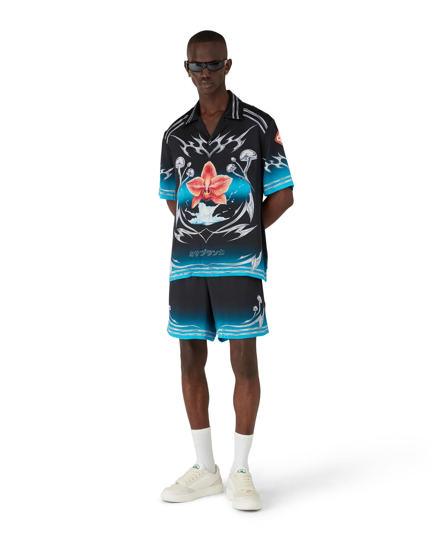Blades  Short Sleeve Silk Satin Shirt