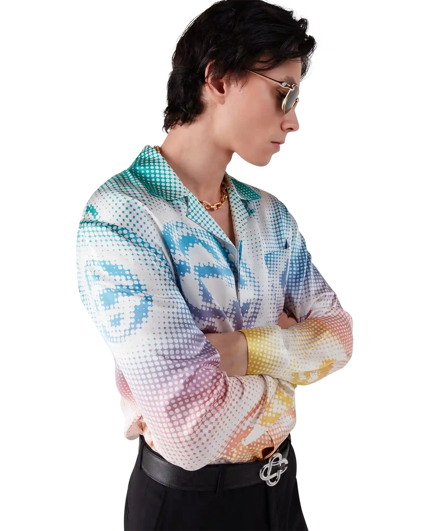 Halftone Logo Long Sleeve Silk Shirt