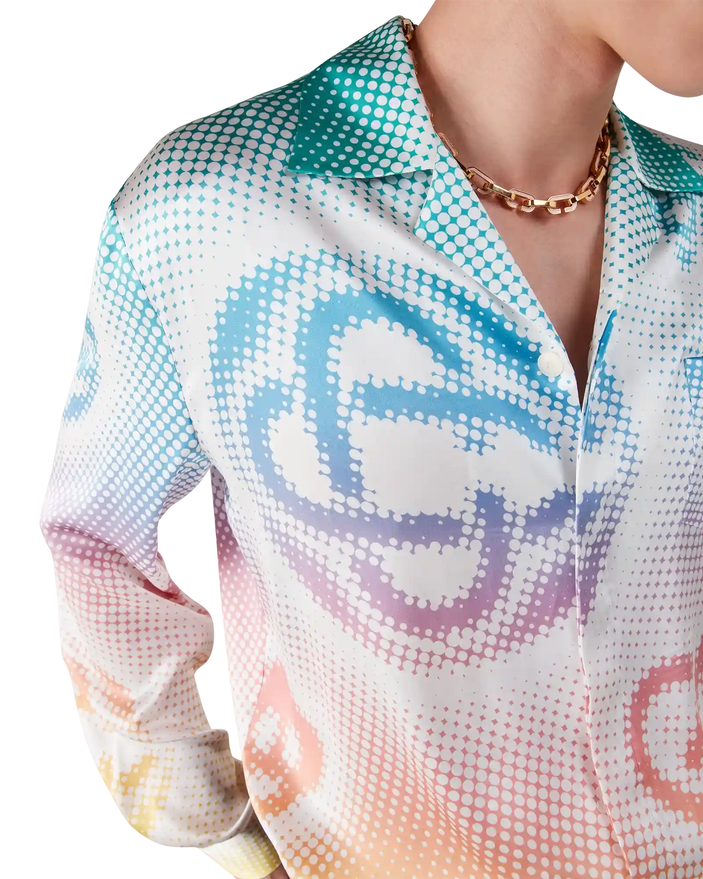 Halftone Logo Long Sleeve Silk Shirt