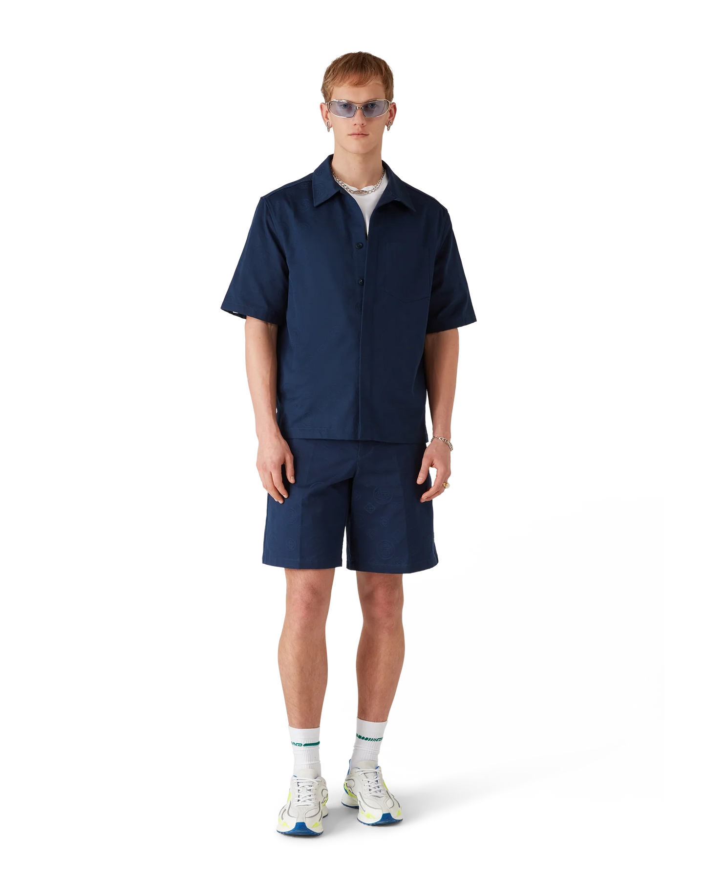 Navy Monogram Short Sleeve Shirt
