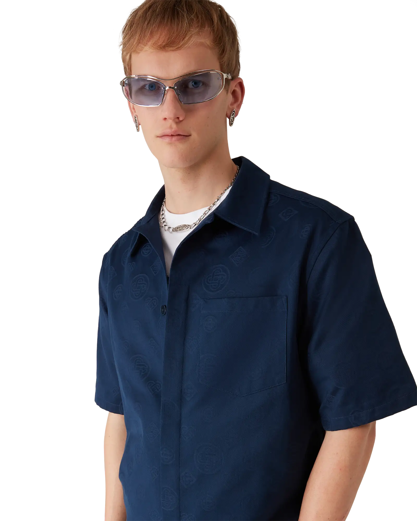 Navy Monogram Short Sleeve Shirt