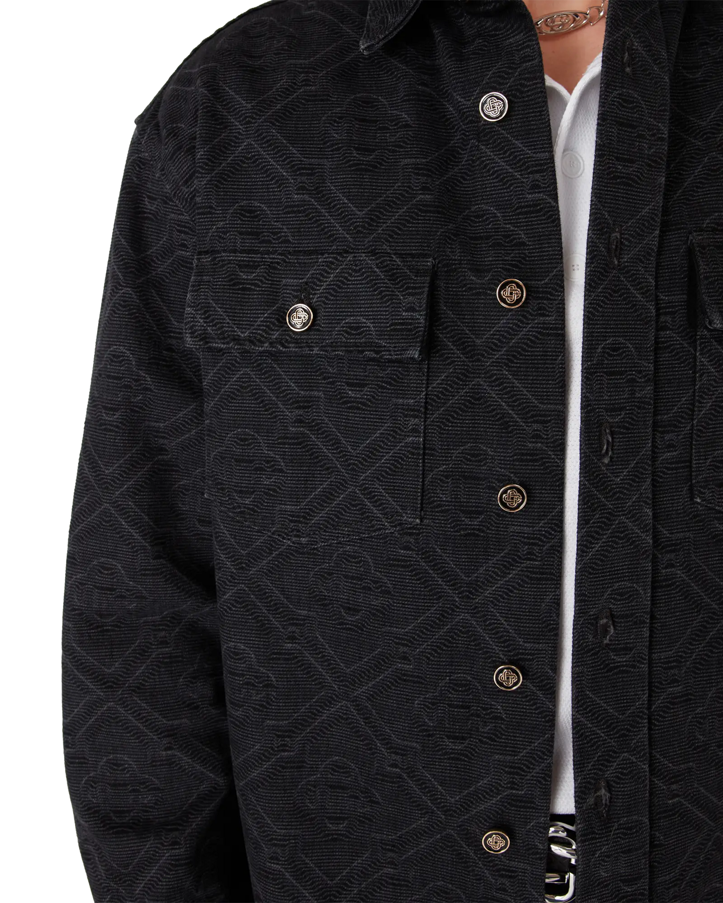Black Laser Long Sleeve Denim Shirt