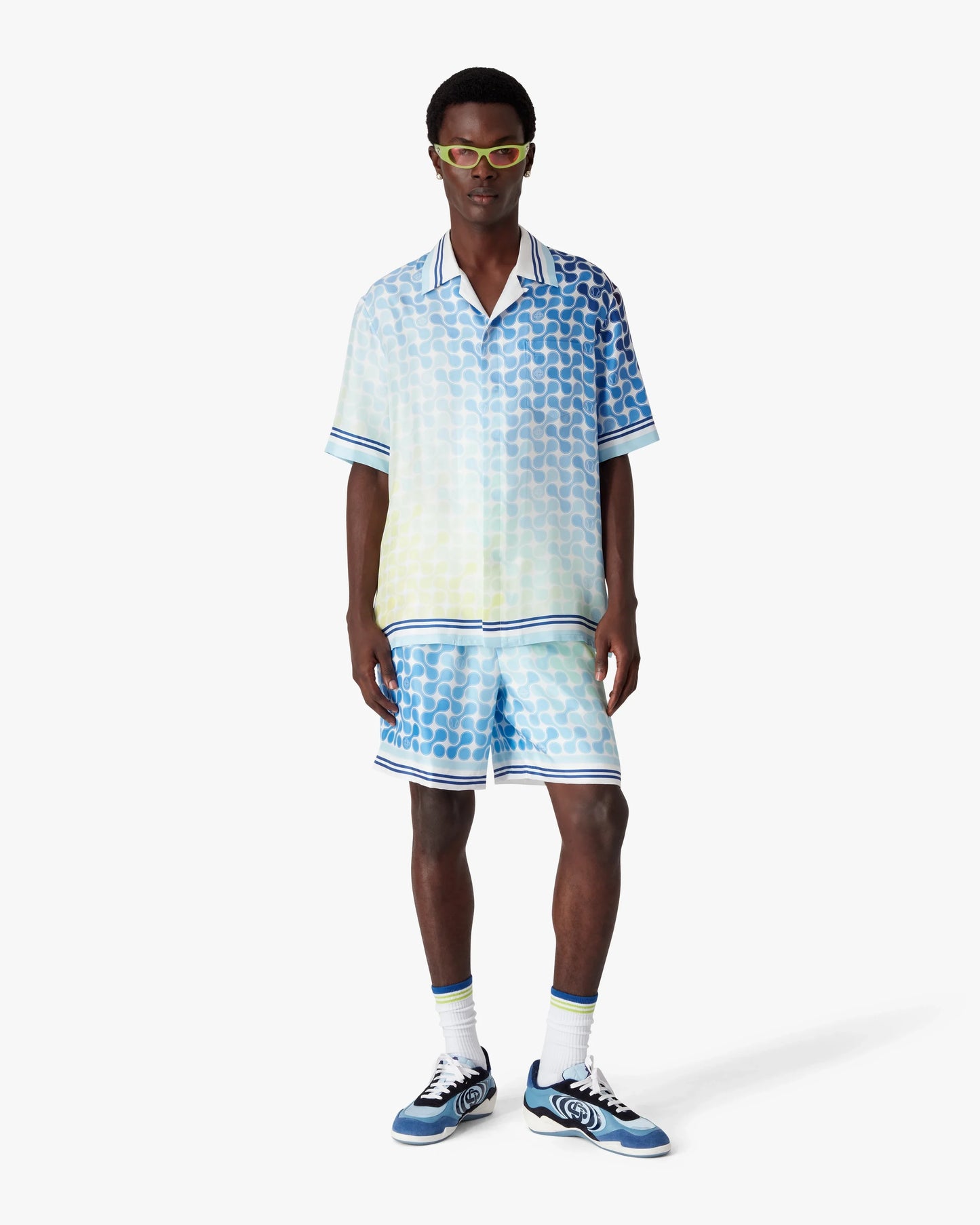 Gradient Tennis Tile Short Sleeve Silk Shirt