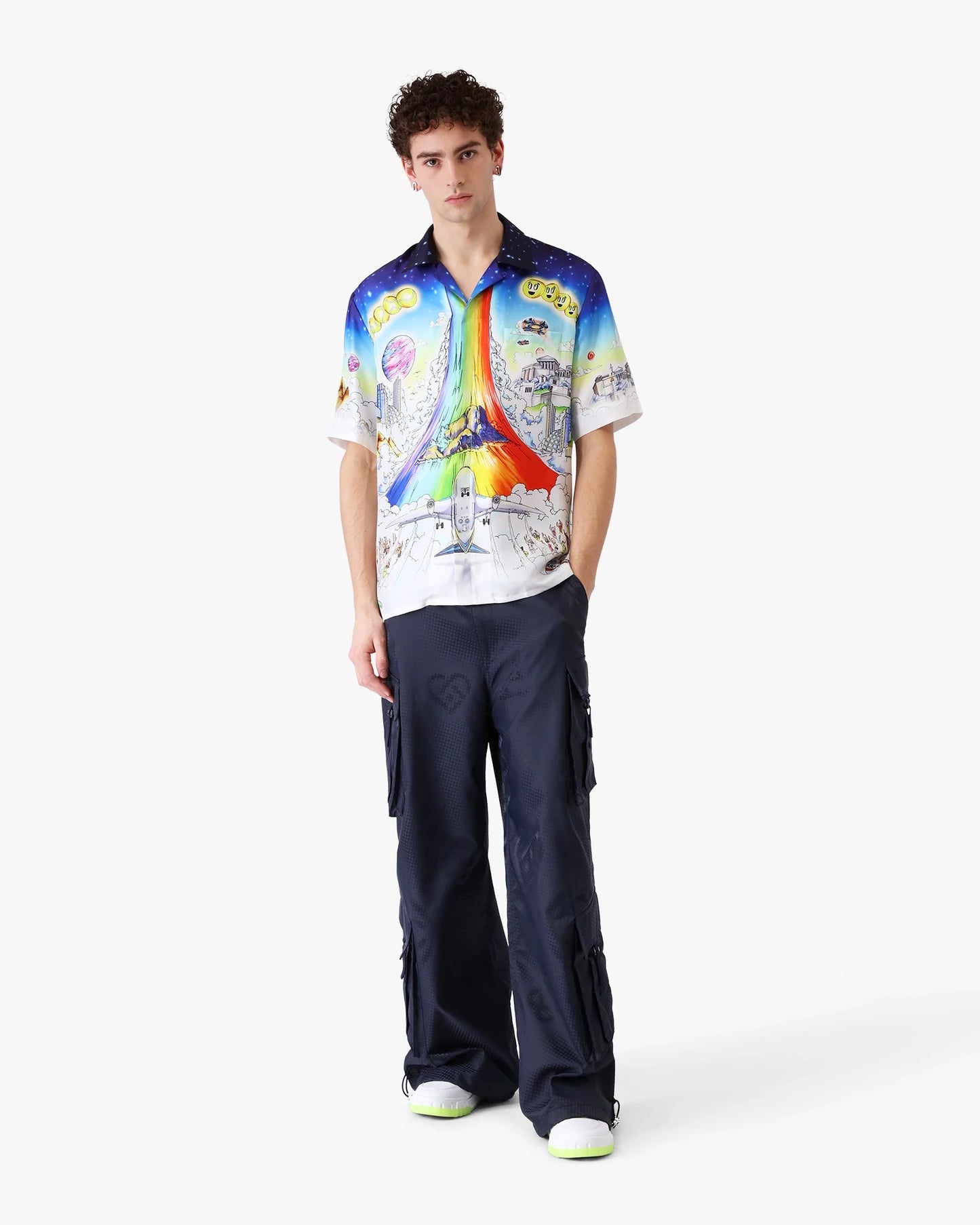 Solid Grooves Short Sleeve Silk Shirt