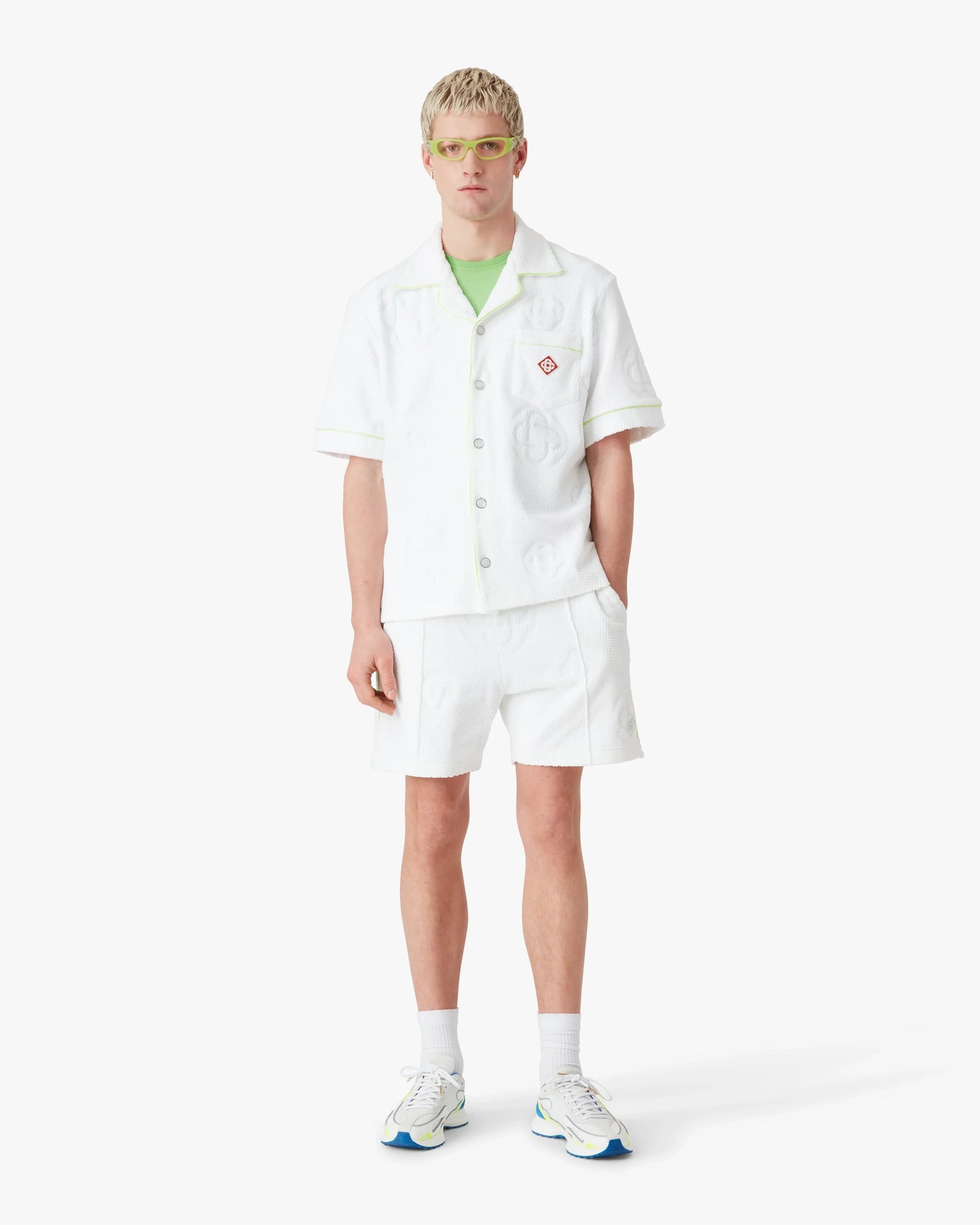 White Towelling Monogram Short Sleeve Shirt