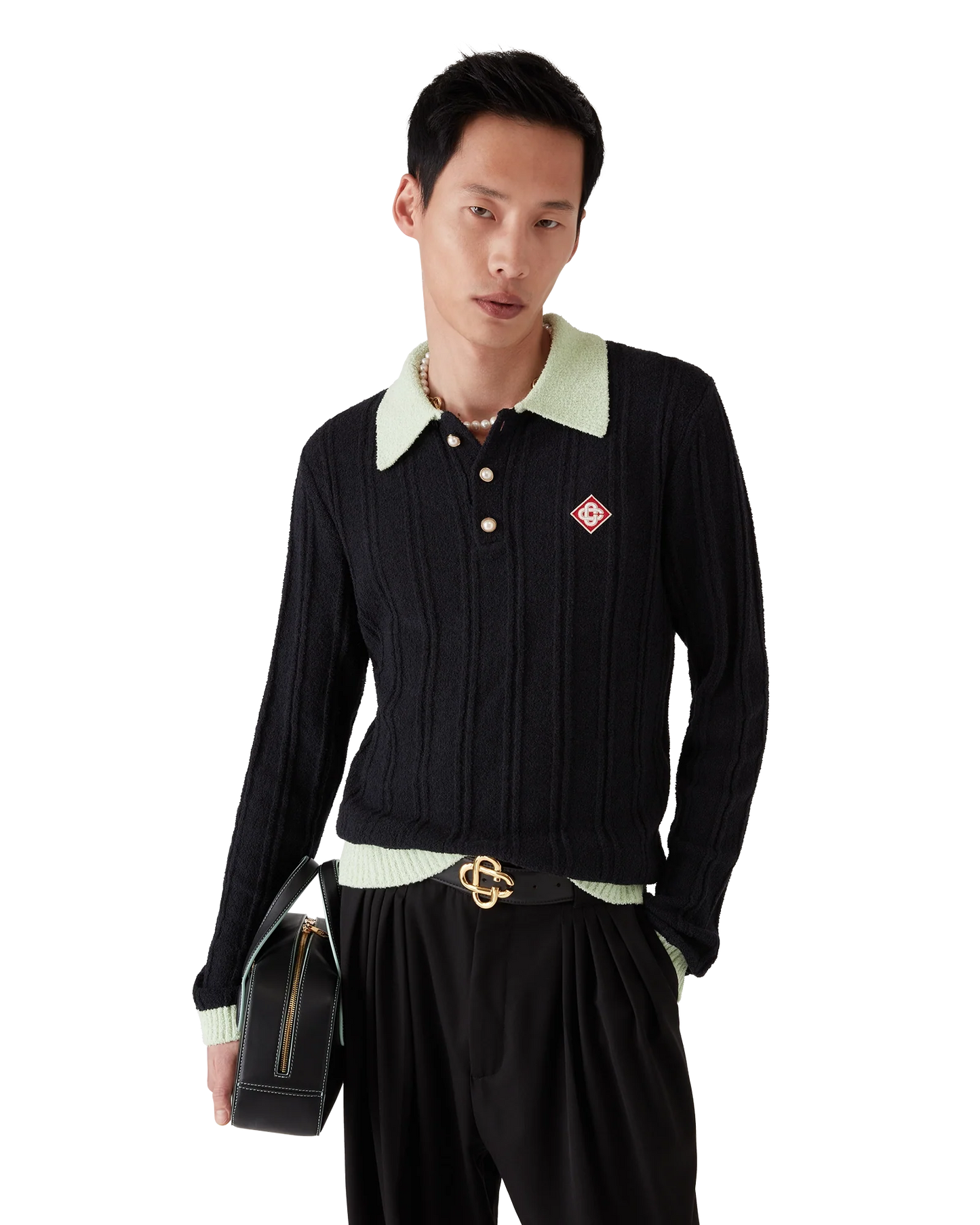Boucle Long Sleeve Polo Shirt
