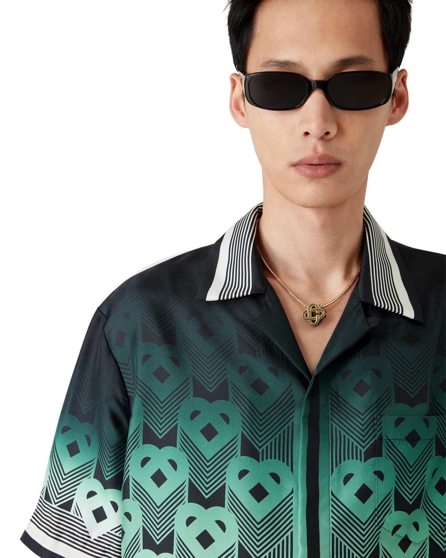 Gradient Monogram Short Sleeve Silk Shirt