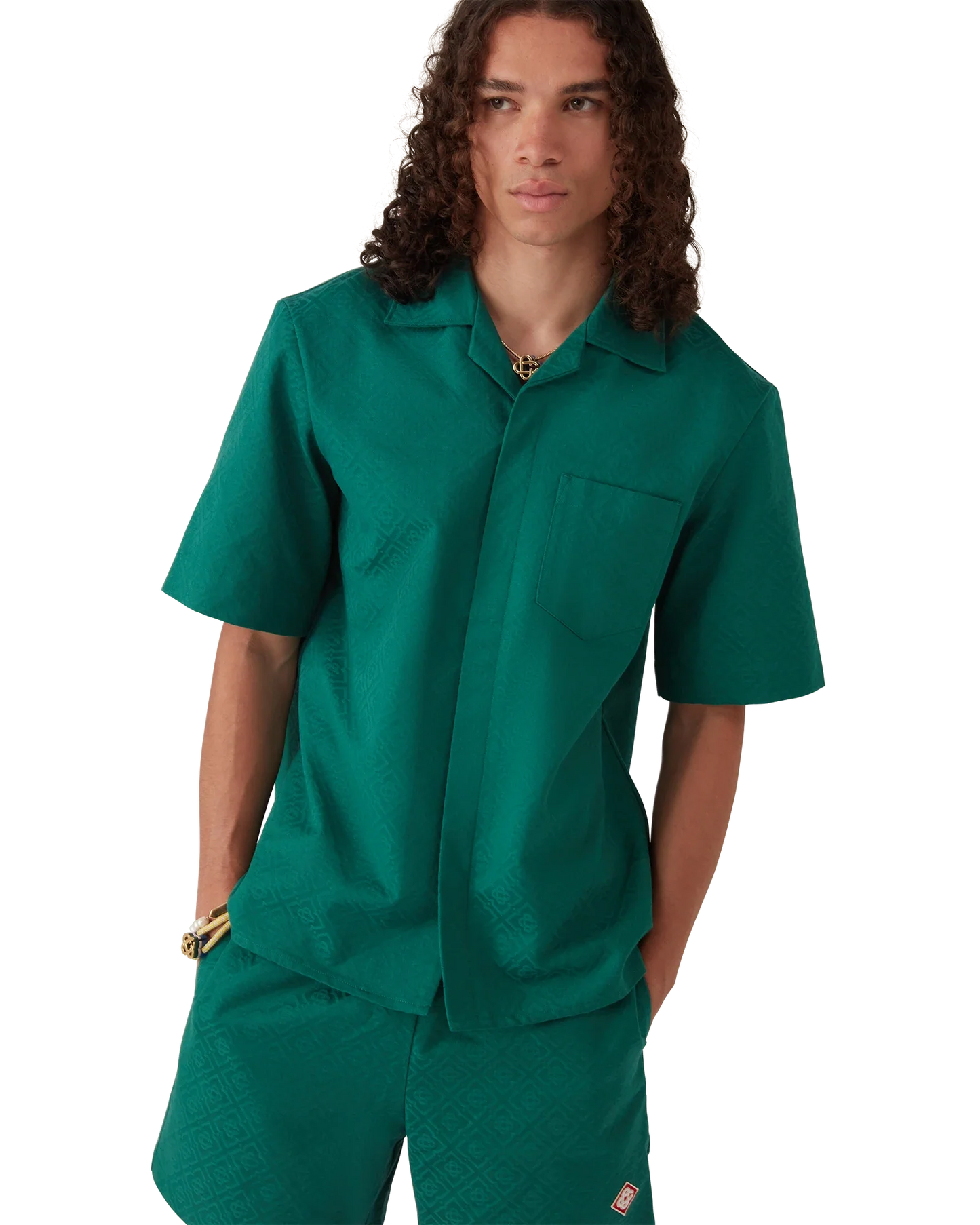 Cotton Monogram Short Sleeve Jacquard Shirt