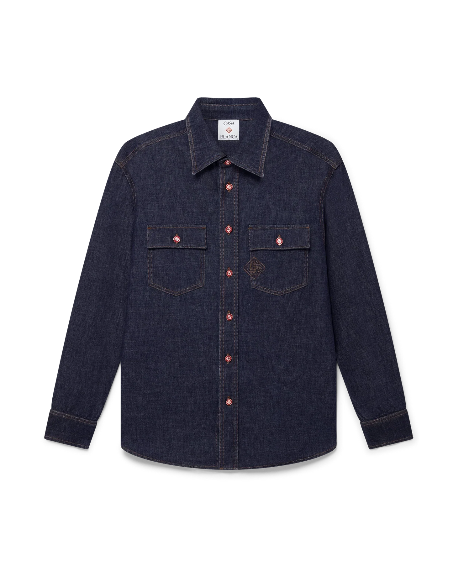 Denim Short Sleeve Shirt with Logo Embroidery