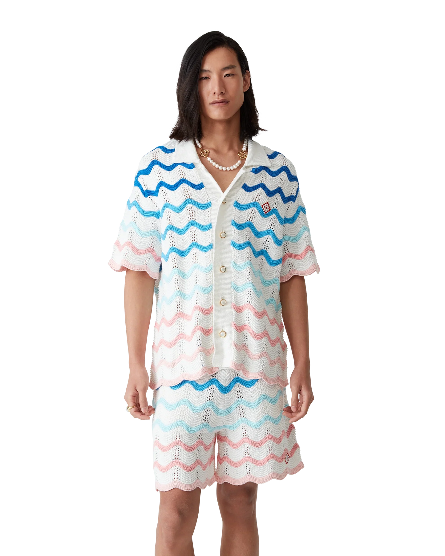 Gradient Wave Short Sleeve Crochet Shirt
