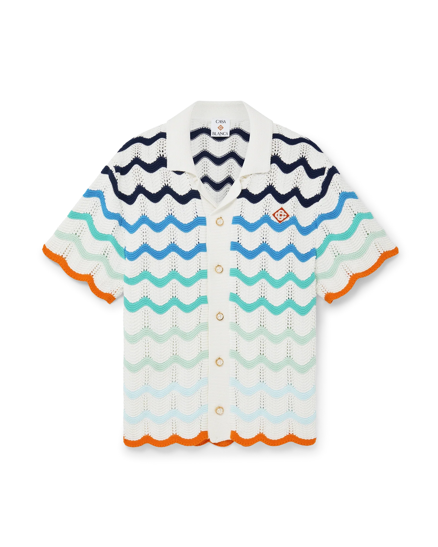Gradient Wave Short Sleeve Crochet Shirt