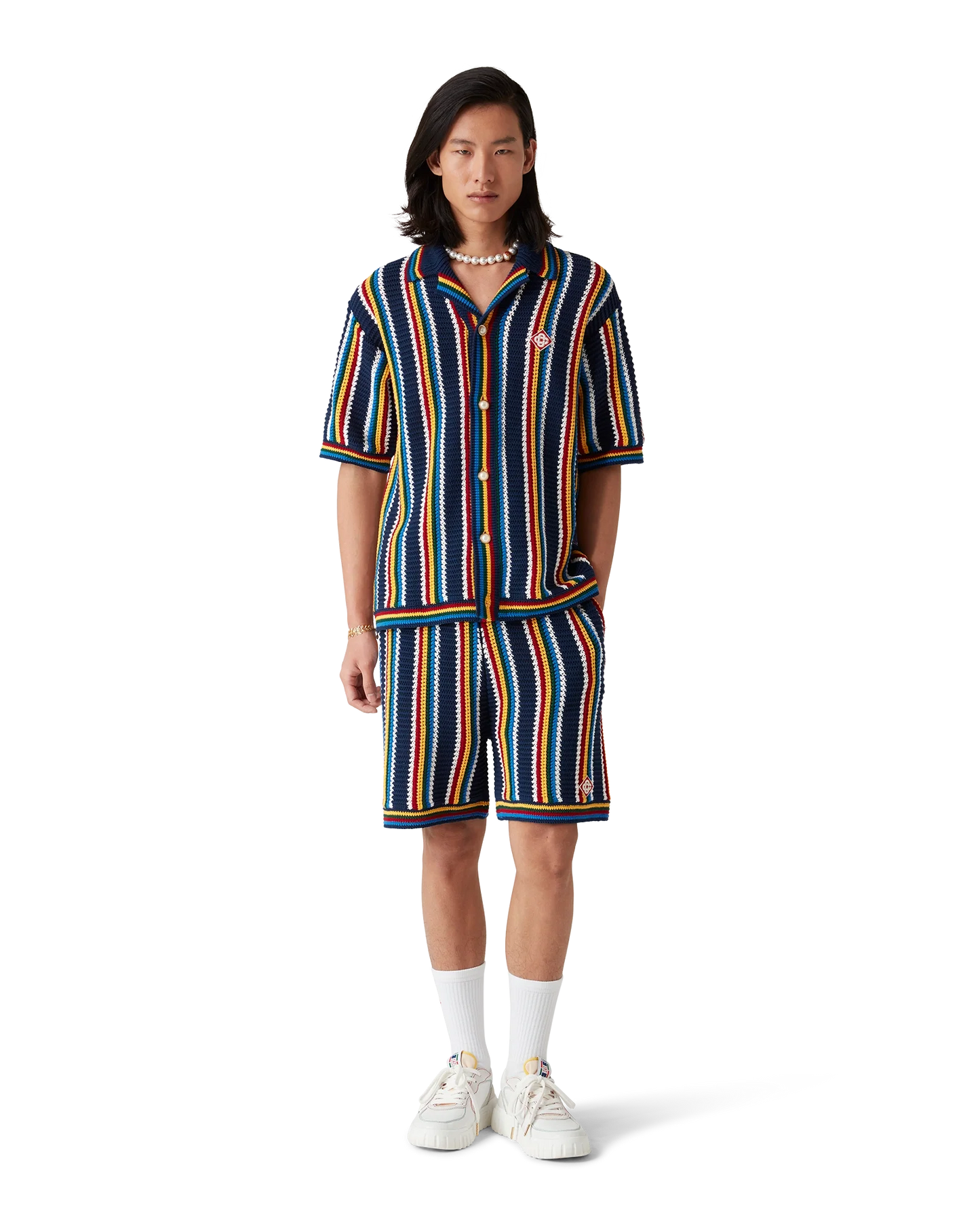 Crochet Short Sleeve Stripe Shirt