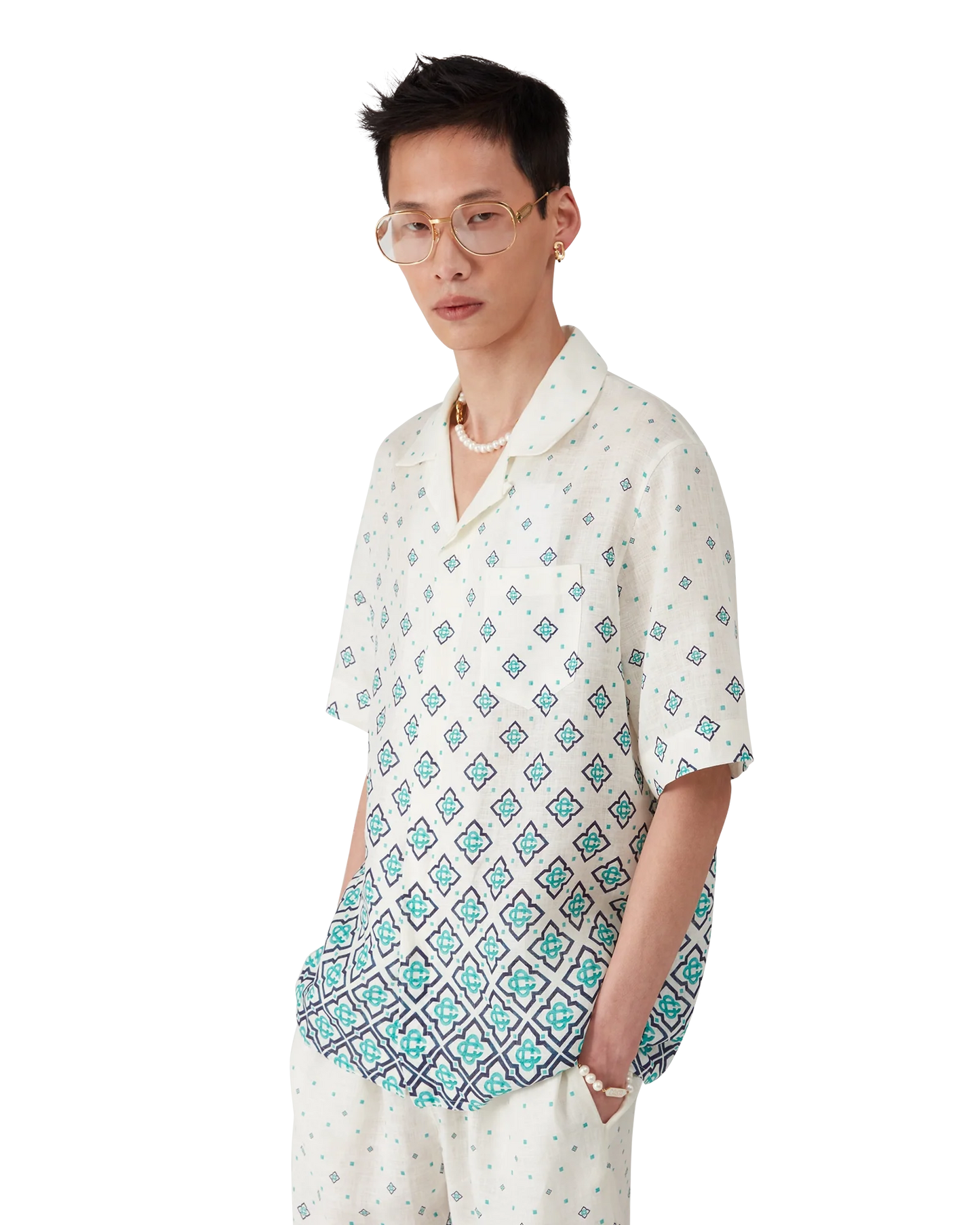 Gradient Monogram Short Sleeve Linen Shirt