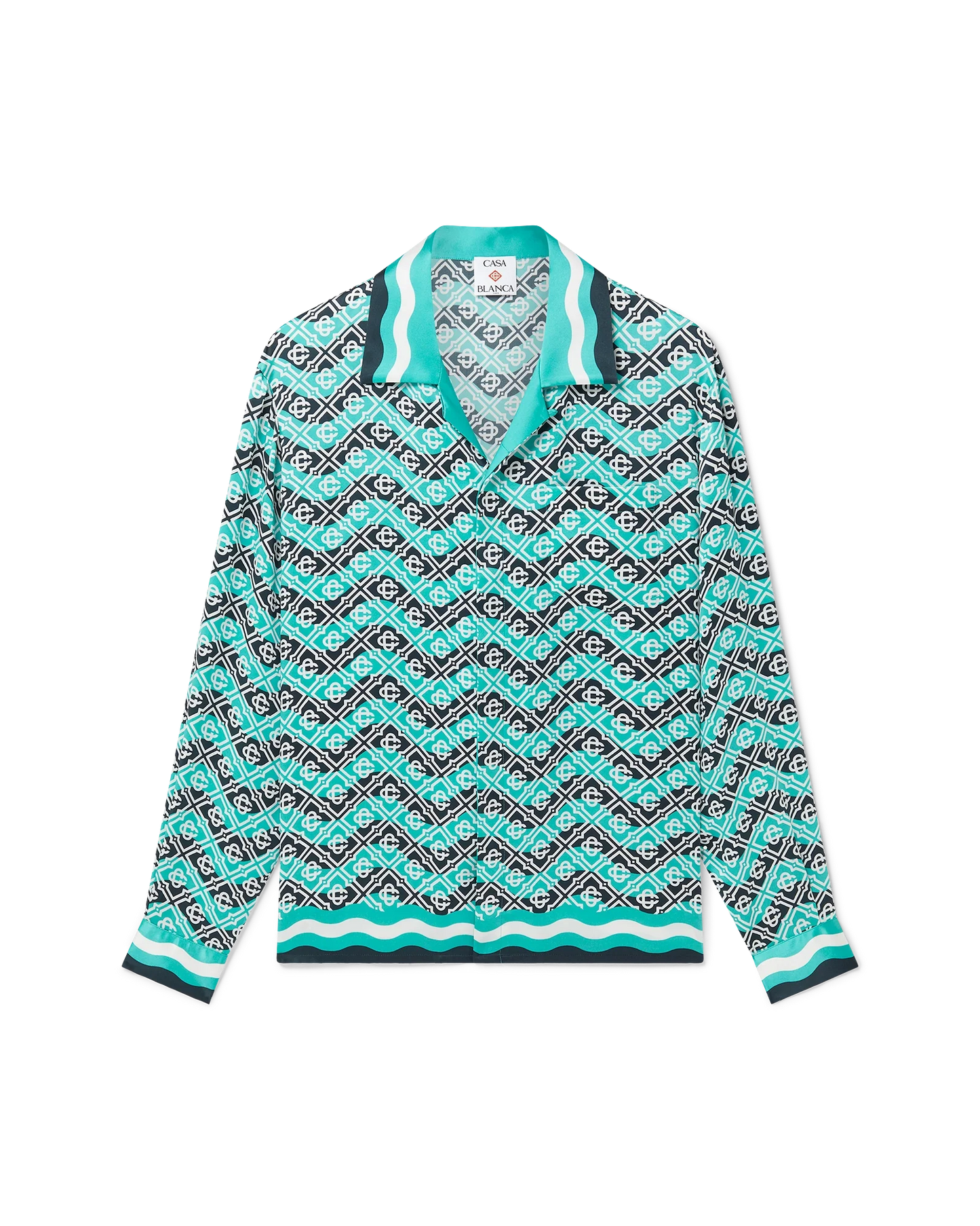 Monogram Wave Long Sleeve Silk Shirt