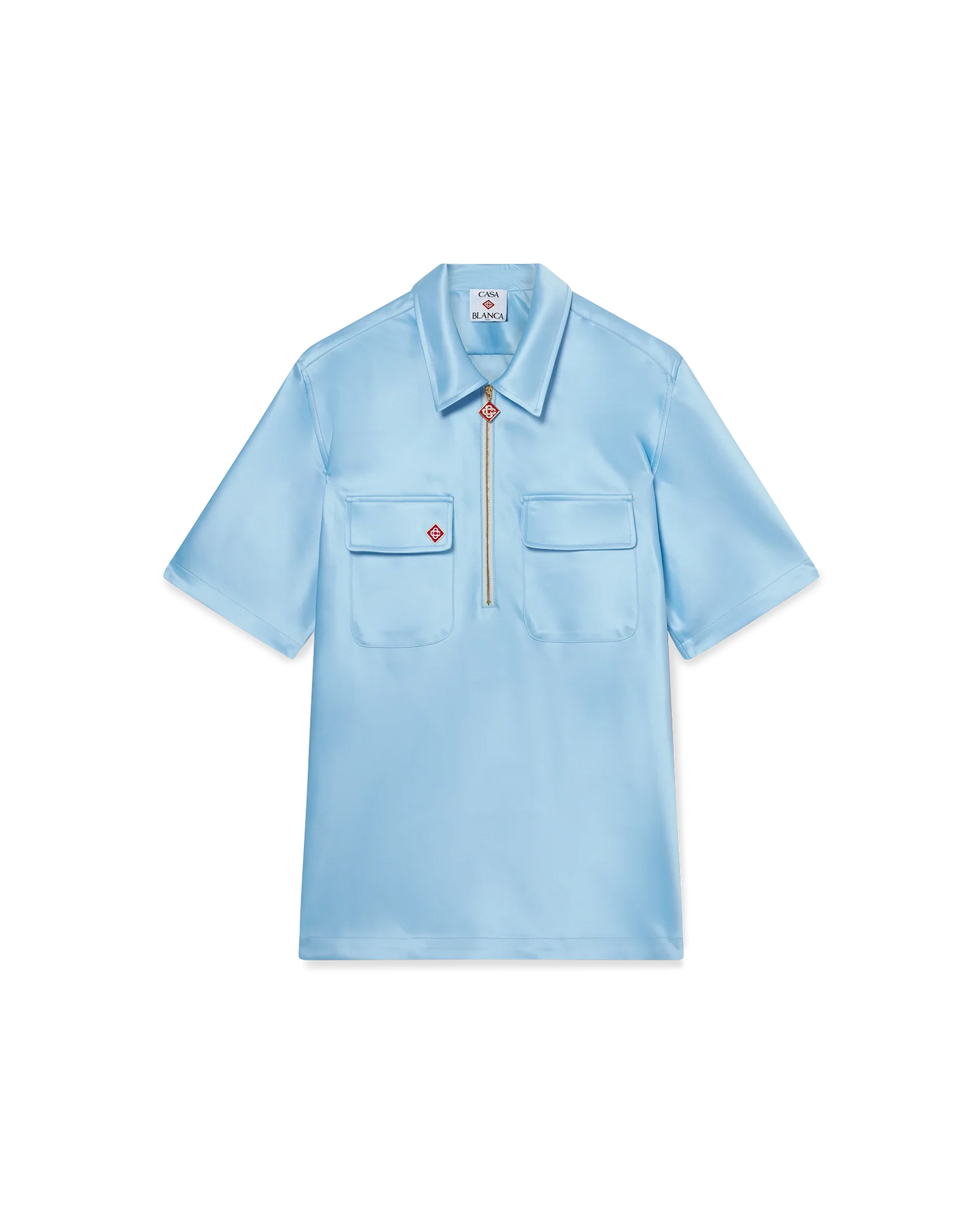 Satin Quarter Short Sleeve Zip Shirt