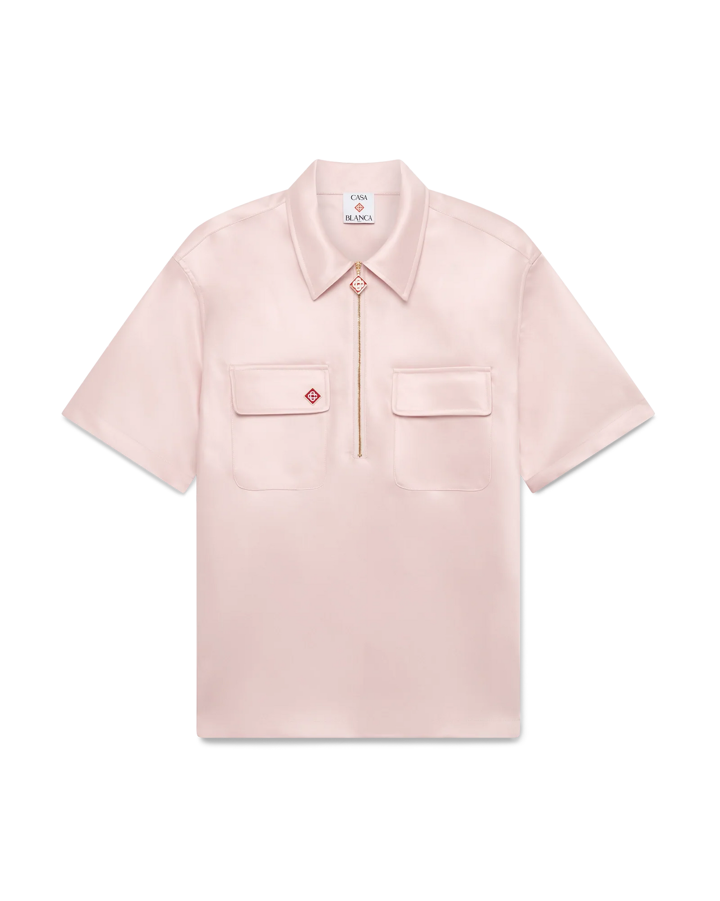 Satin Quarter Short Sleeve Zip Shirt