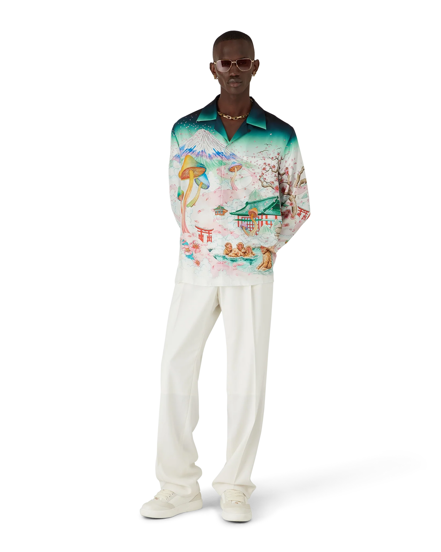Flowers Long Sleeve Silk Twill Shirt