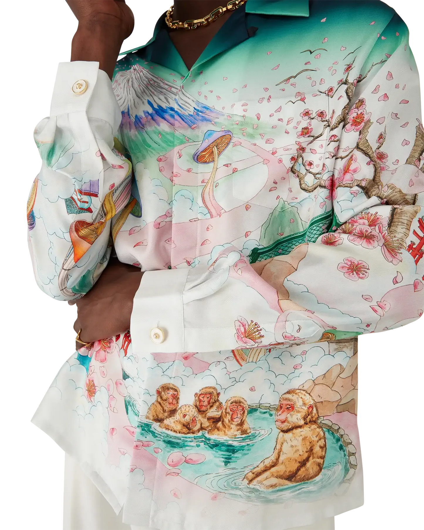 Flowers Long Sleeve Silk Twill Shirt