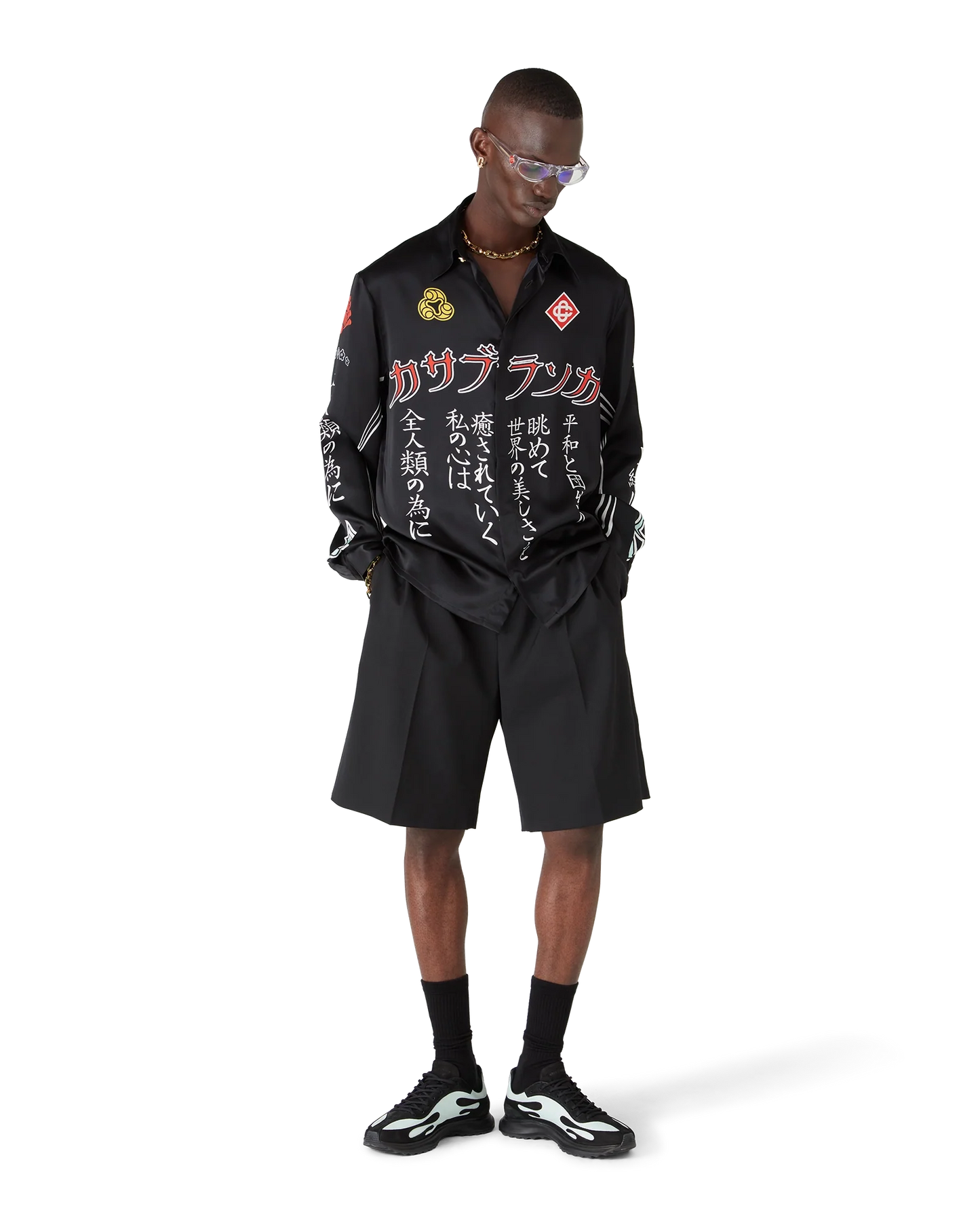 Emblem Long Sleeve  Silk Satin Shirt