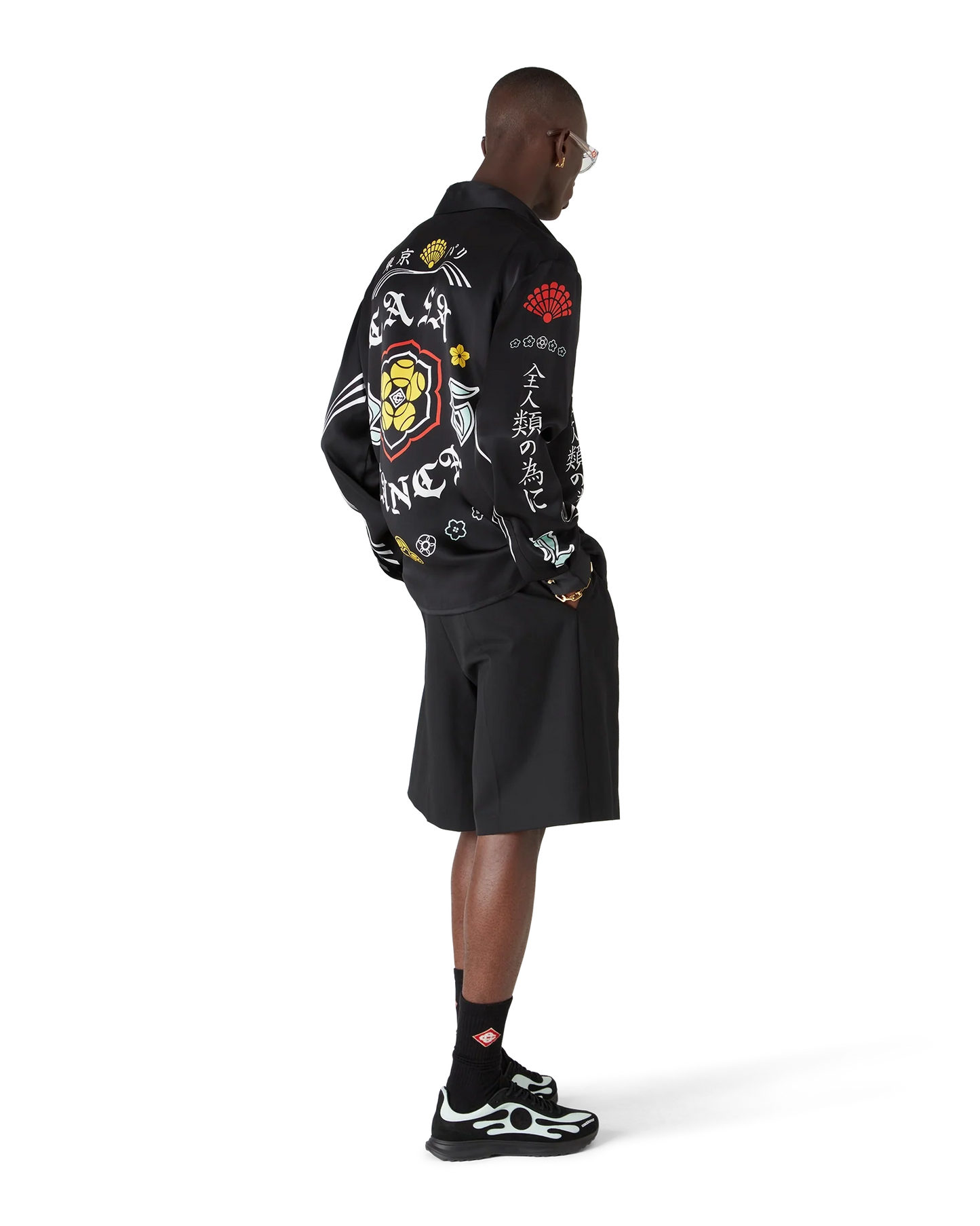 Emblem Long Sleeve  Silk Satin Shirt
