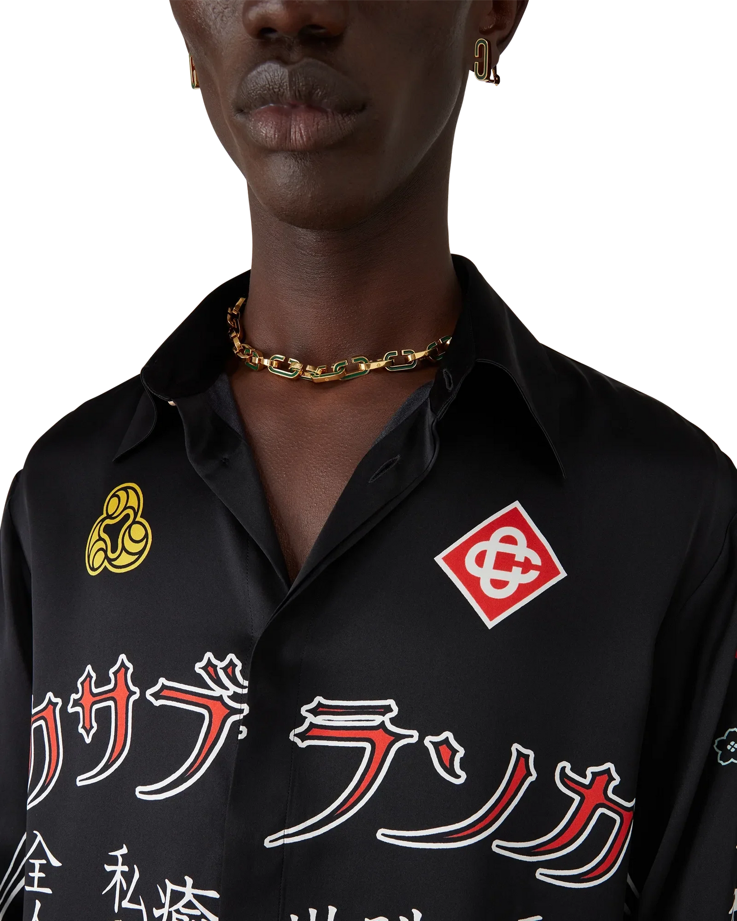 Emblem Long Sleeve  Silk Satin Shirt