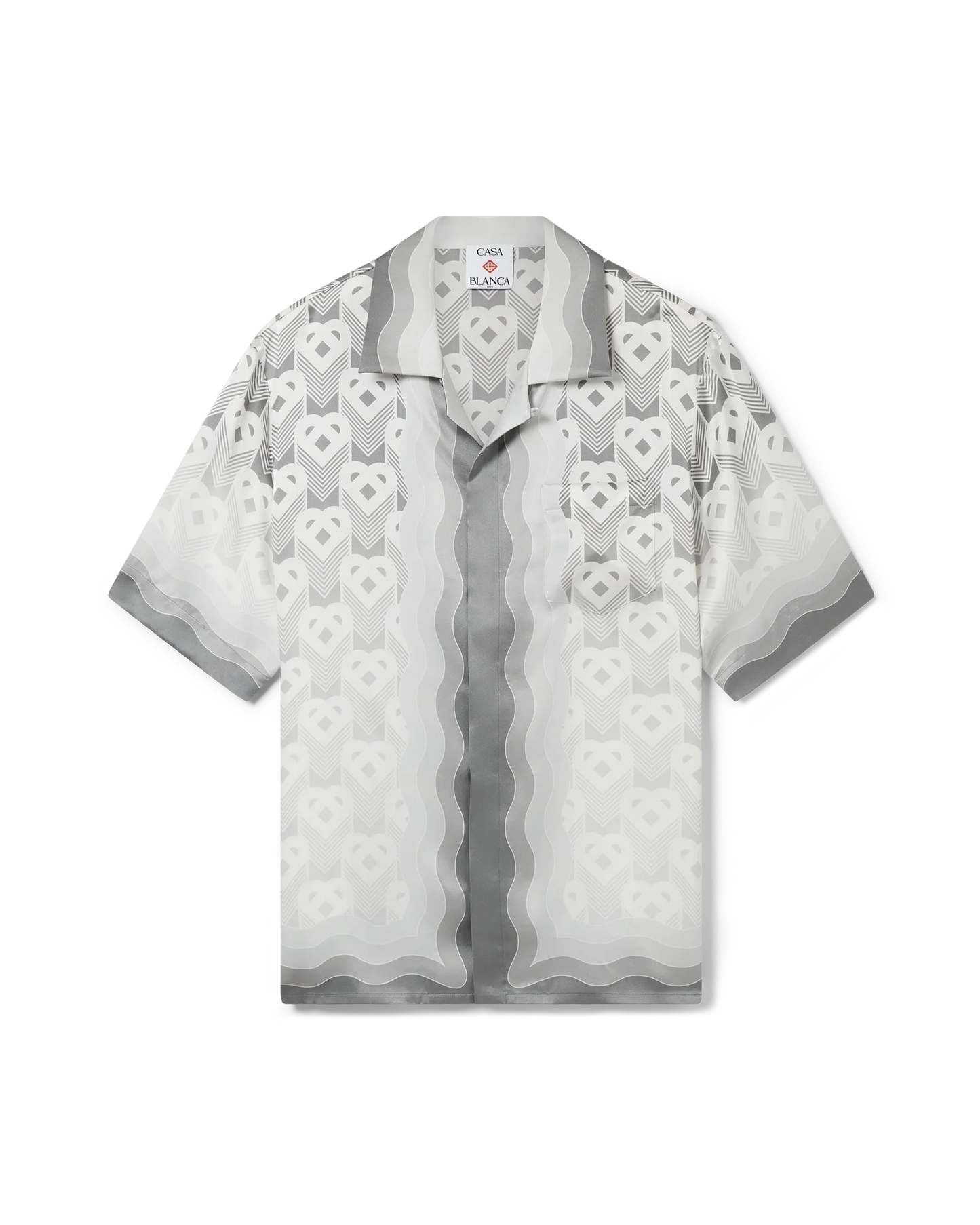 Gradient Heart Monogram Short Sleeve Silk Shirt