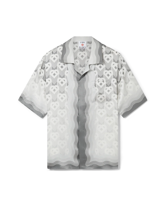 Gradient Heart Monogram Short Sleeve Silk Shirt