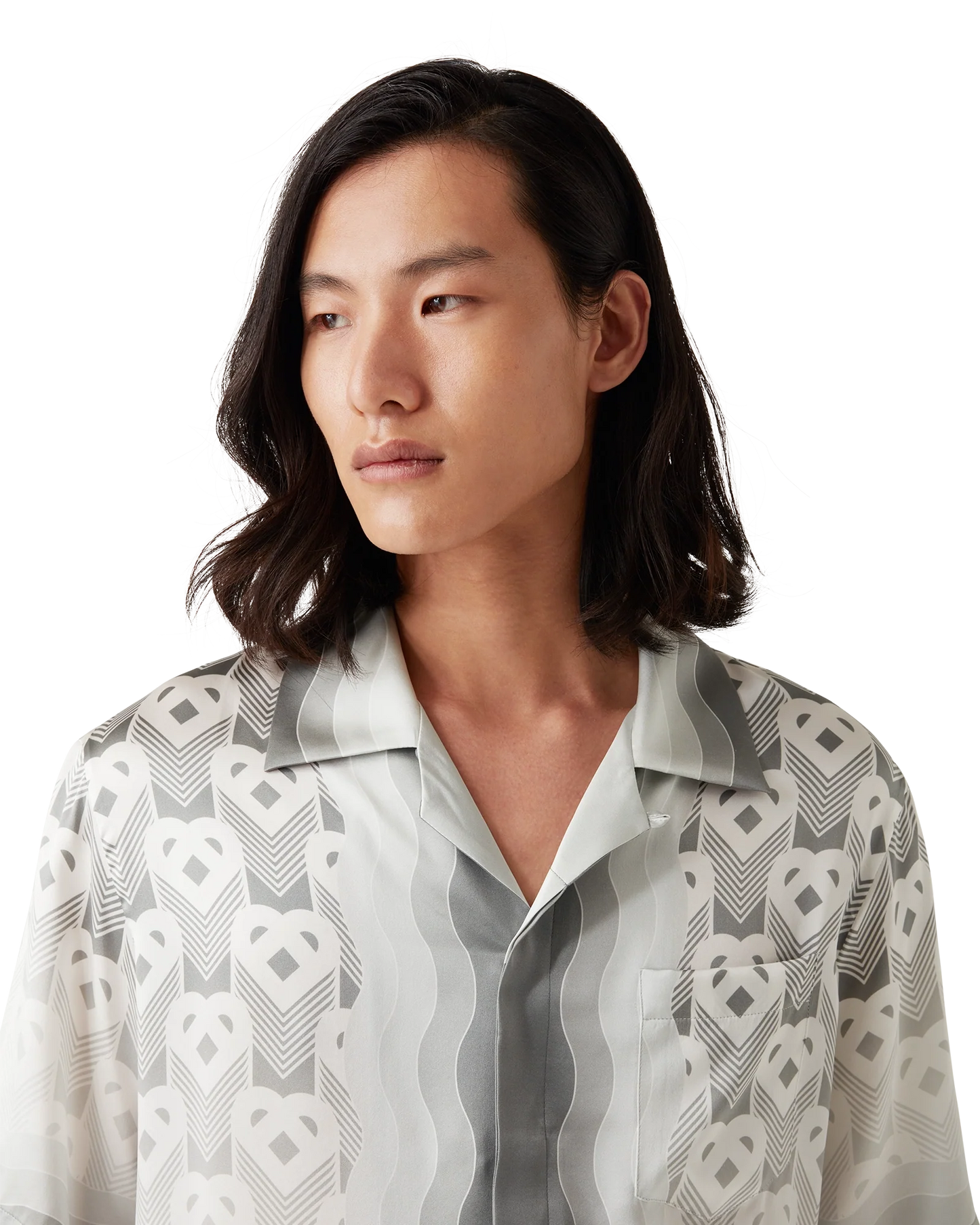 Gradient Heart Monogram Short Sleeve Silk Shirt