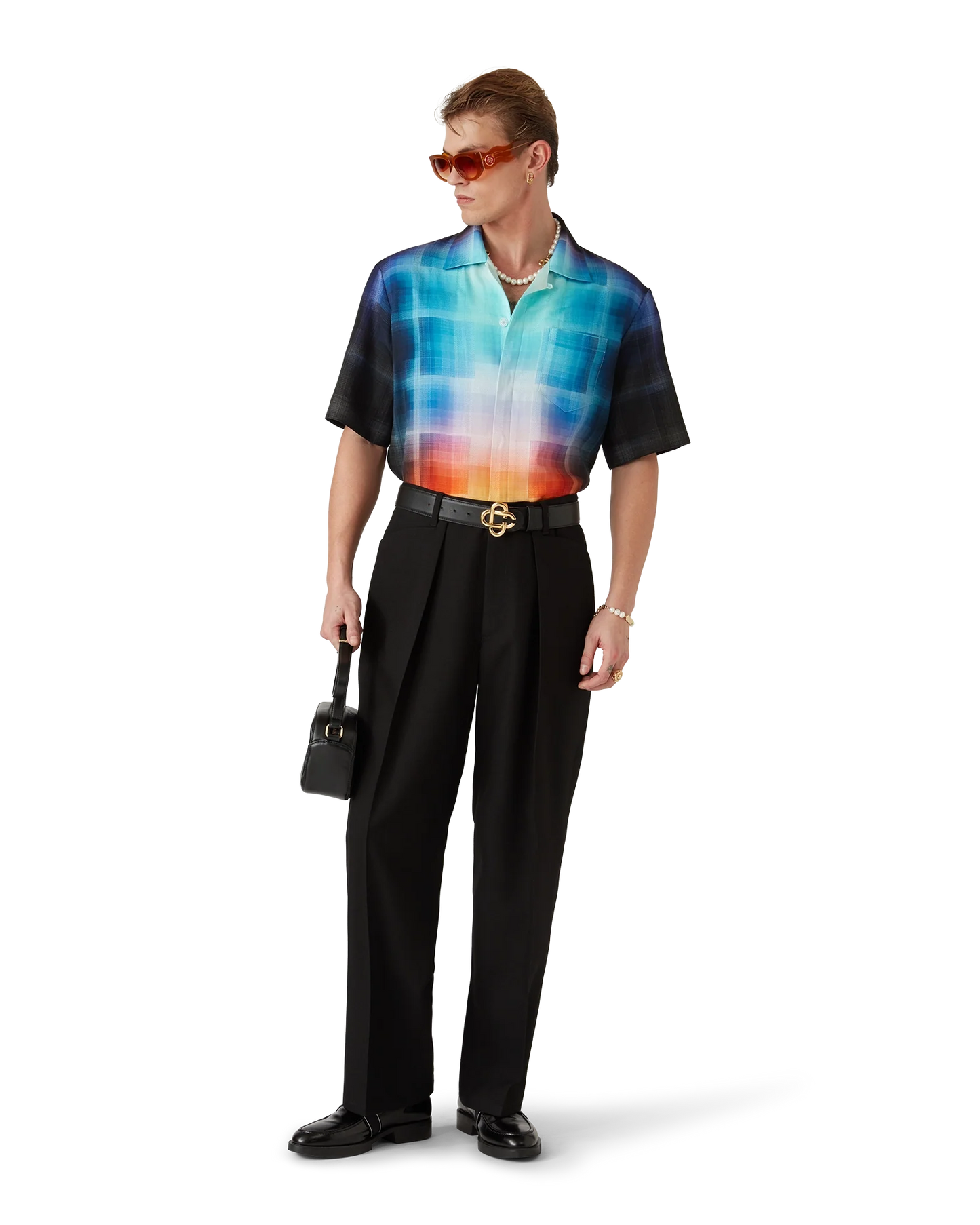 Gradient Check Viscose Blend Short Sleeve Shirt