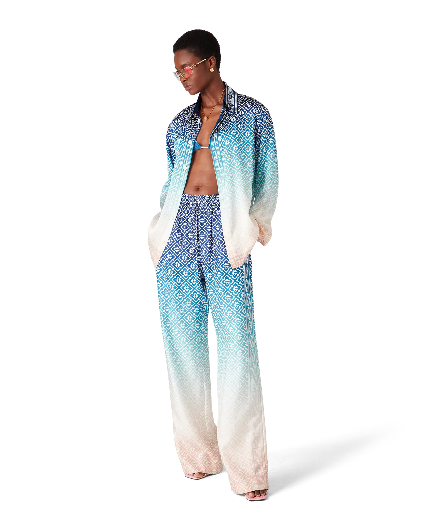 Jacquard Gradient Silk Long Sleeve Shirt