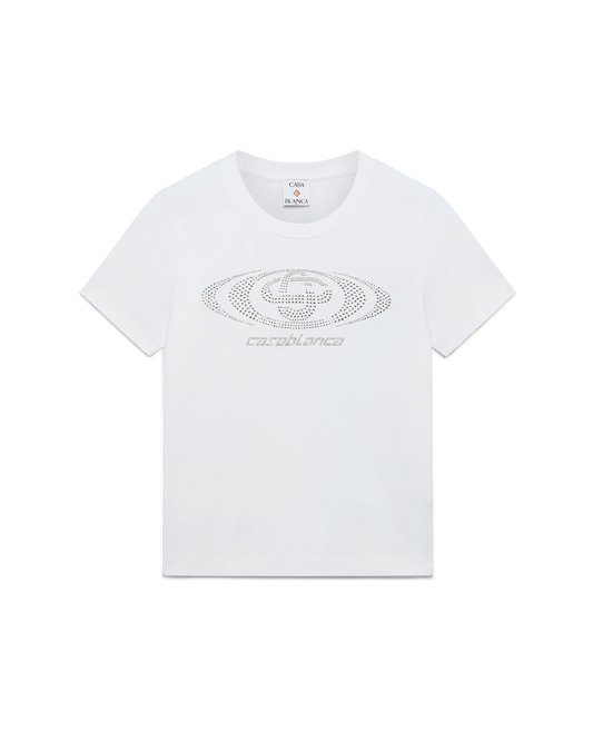 Crystal Warped Logo Figurbetontes Kurzarm-T-Shirt