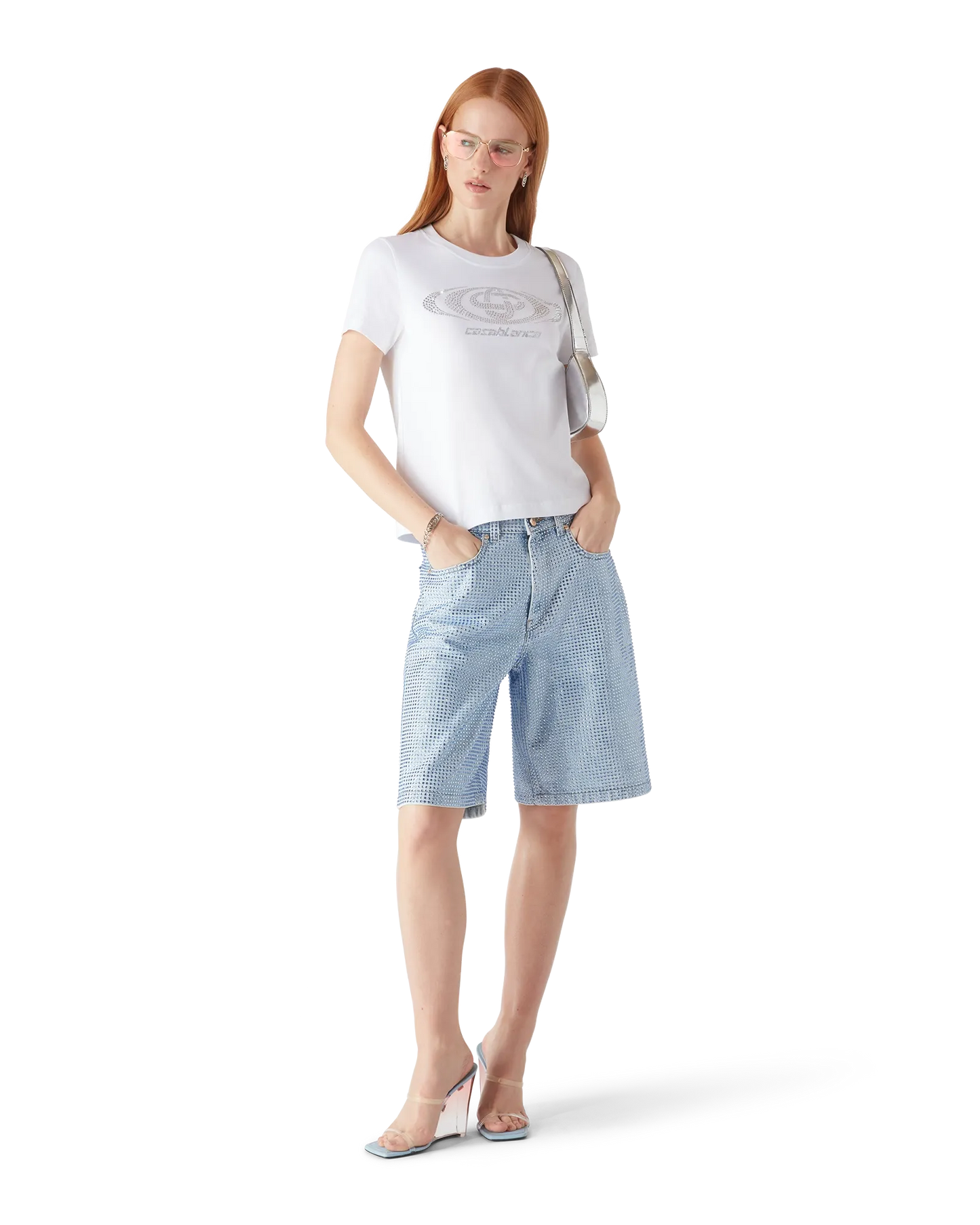 Crystal Warped Logo Fitted Short Sleeve T-Shirt