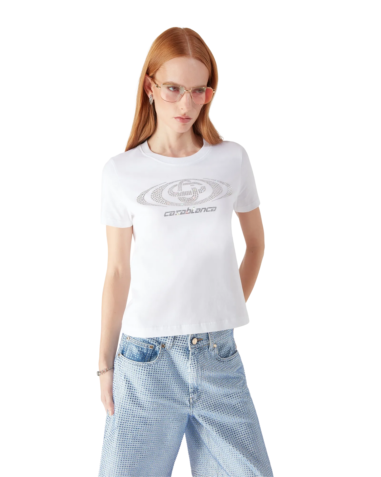 Crystal Warped Logo Fitted Short Sleeve T-Shirt