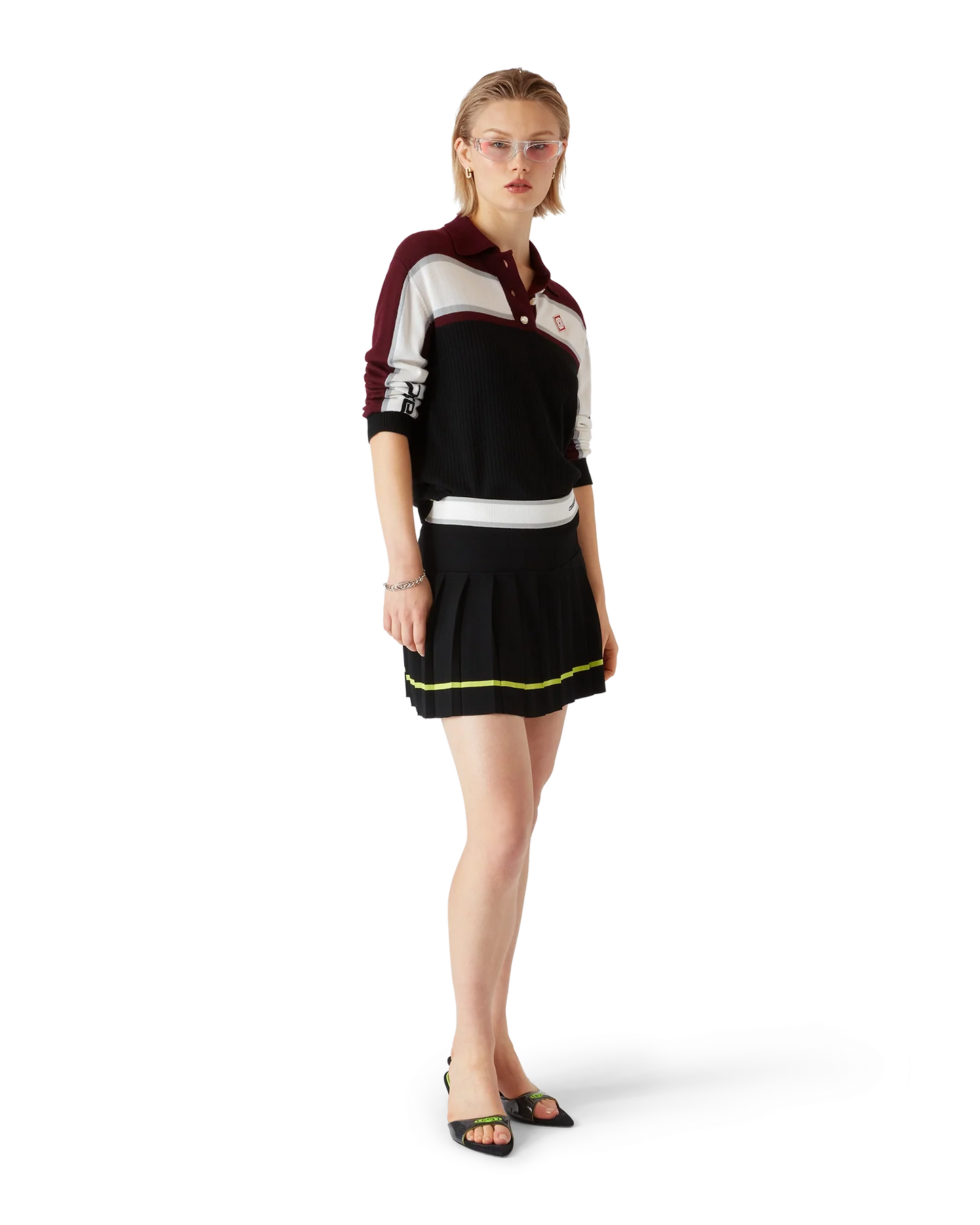 Striped Oversized Long Sleeve Polo Shirt