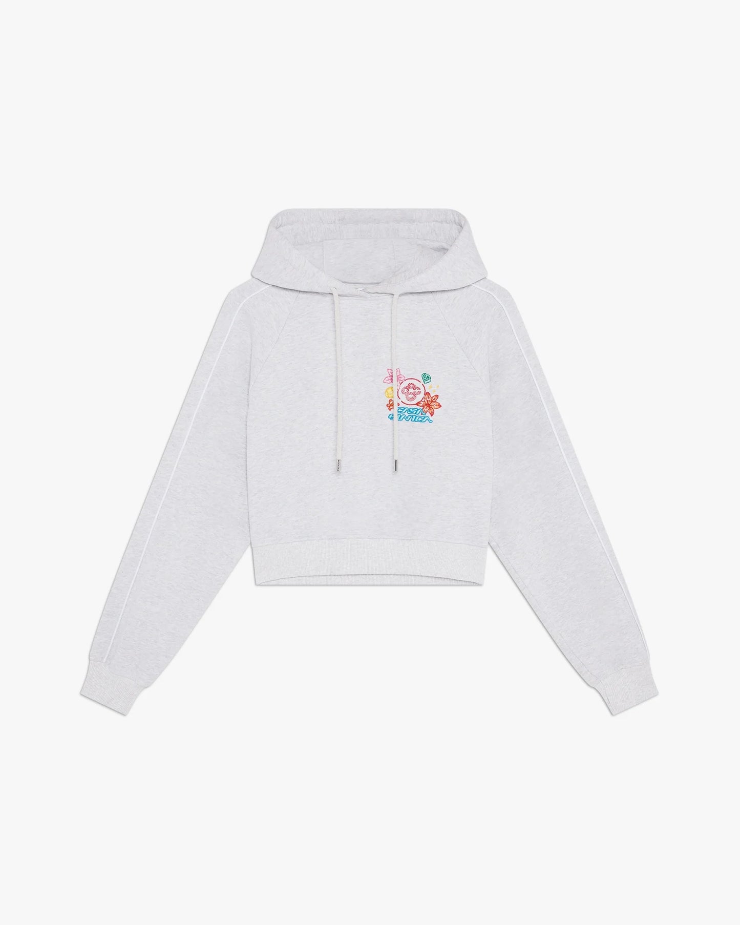 Grey Embroidered Cropped Hooded Sweatshirt