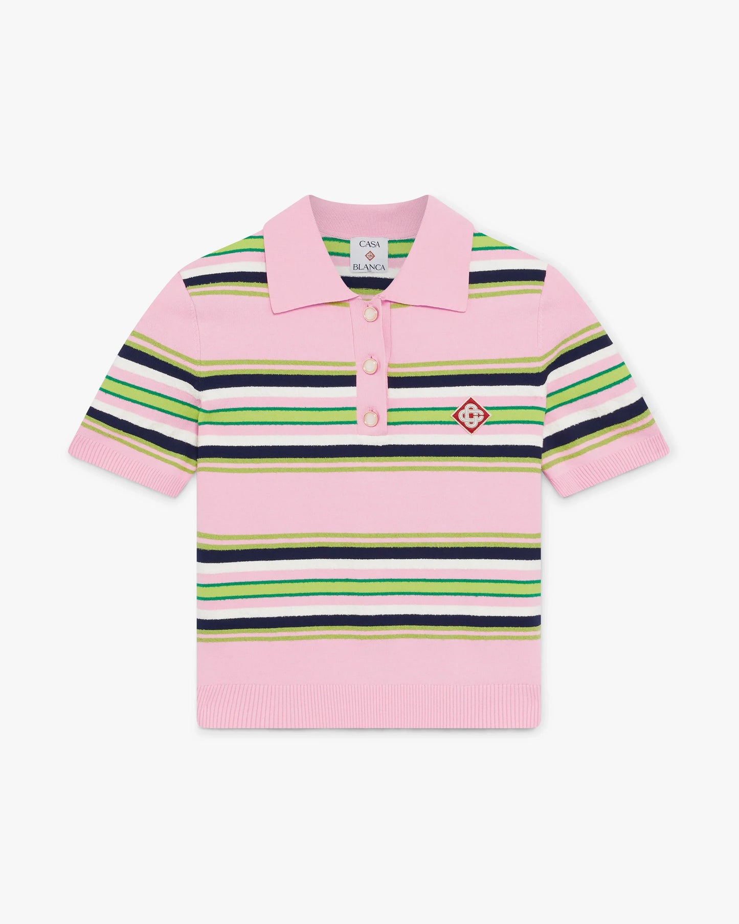 Pink & Green Striped Fitted Polo Shirt