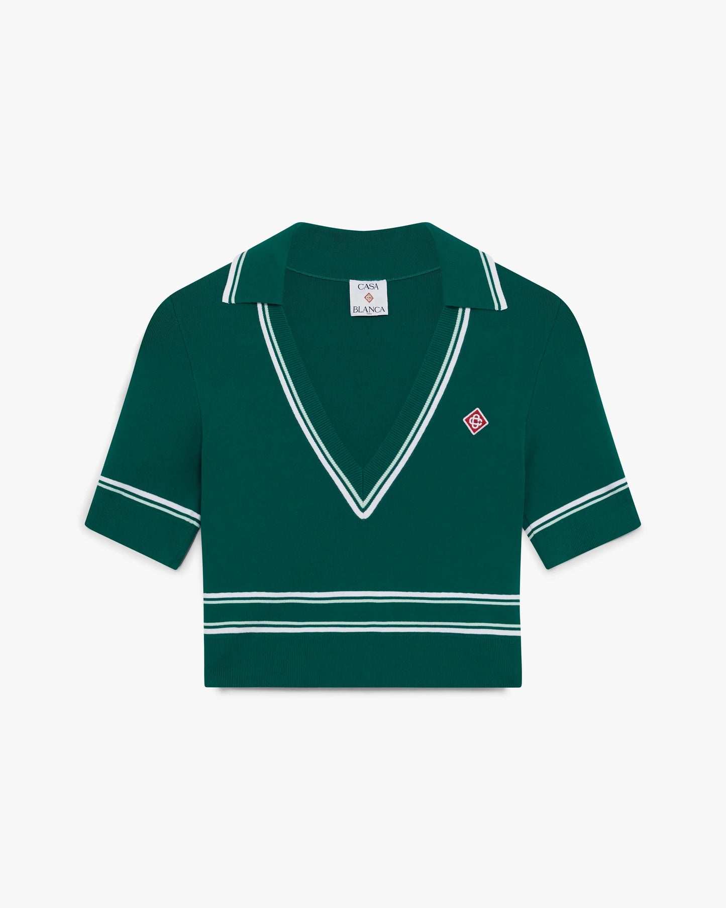 Green Cropped Knit Polo Shirt