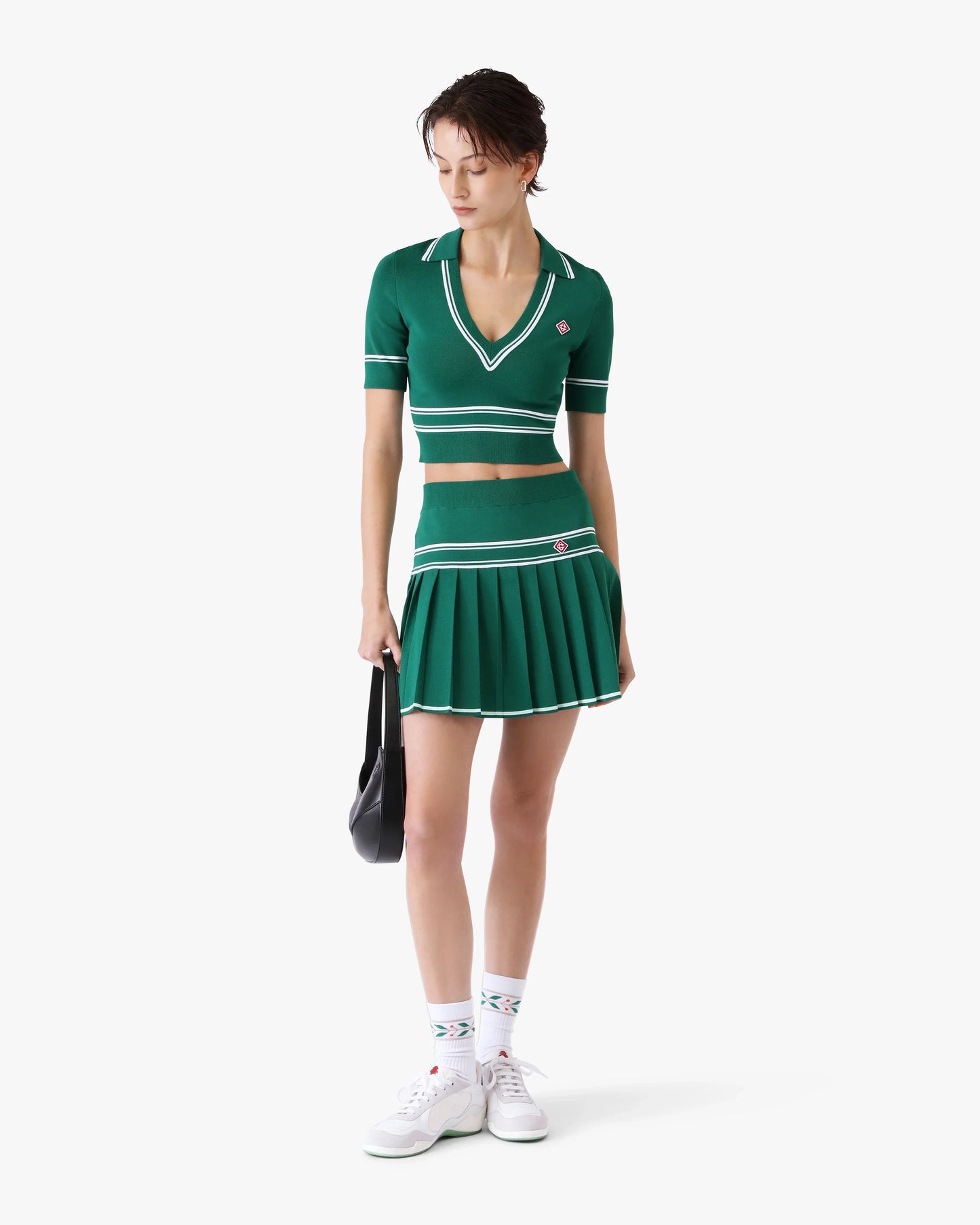 Green Cropped Knit Polo Shirt