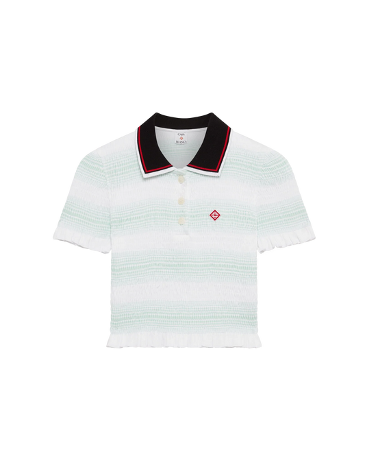 Stripe Shirred Polo Shirt