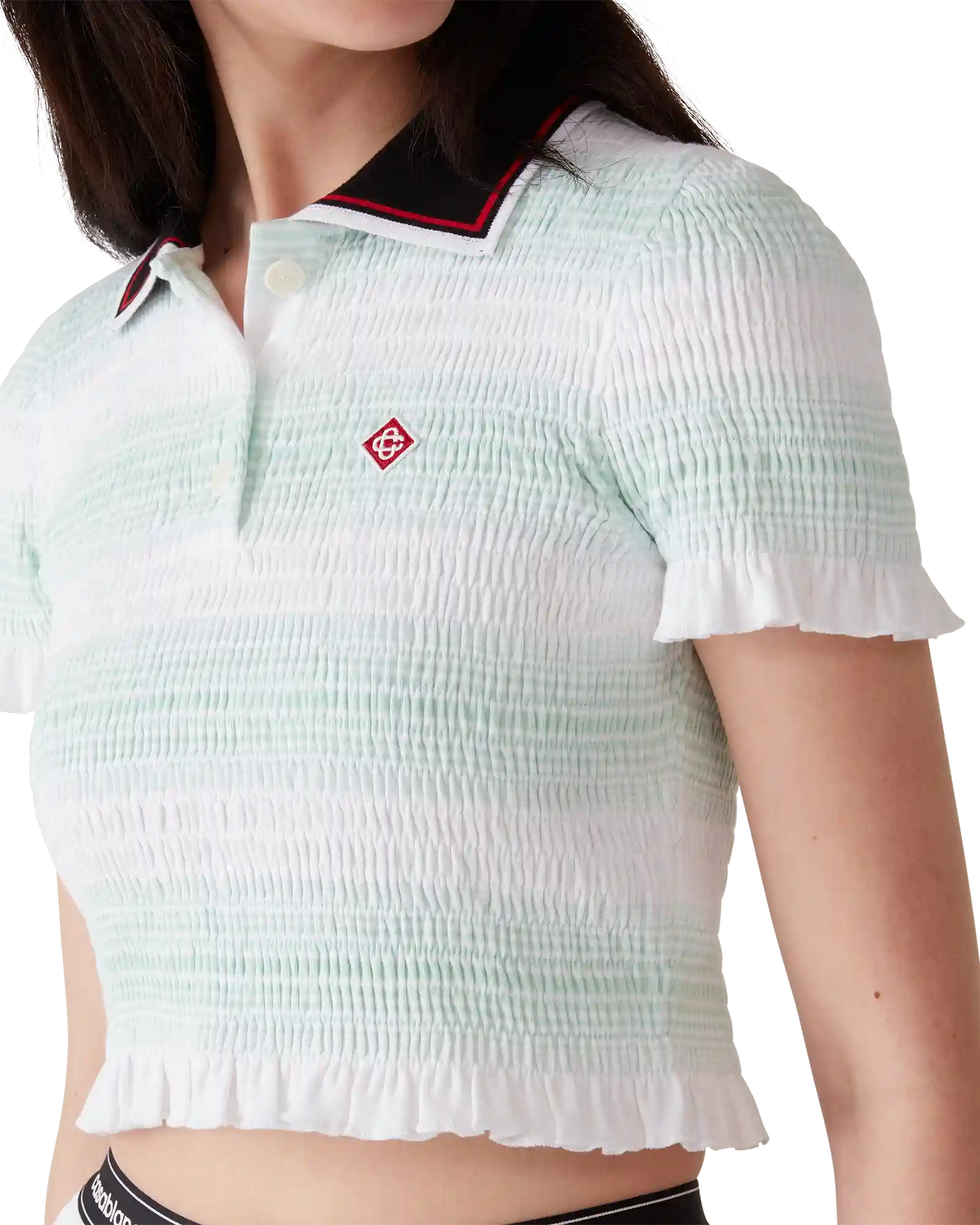 Stripe Shirred Polo Shirt