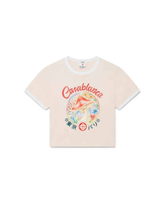 Pilz-Emblem bauchfreies Kurzarm-T-Shirt
