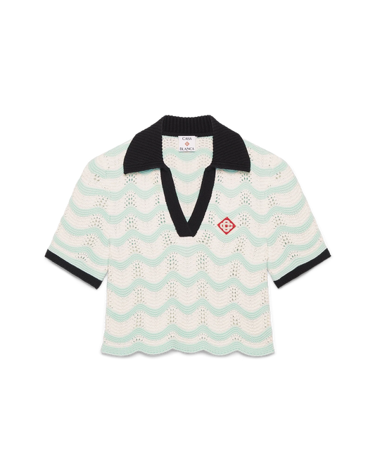 Cotton Wave Crochet Cropped Polo