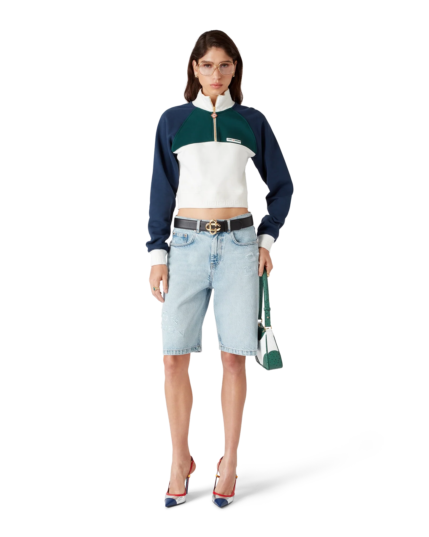 Colourblock Quarter Zip Cropped Sweatshirt