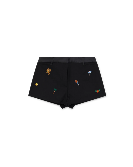 Embroidered Motif Wool Tailored Shorts