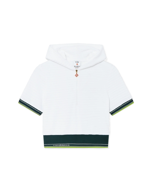 Textured Velour Tennis Cropped Hooded Top
