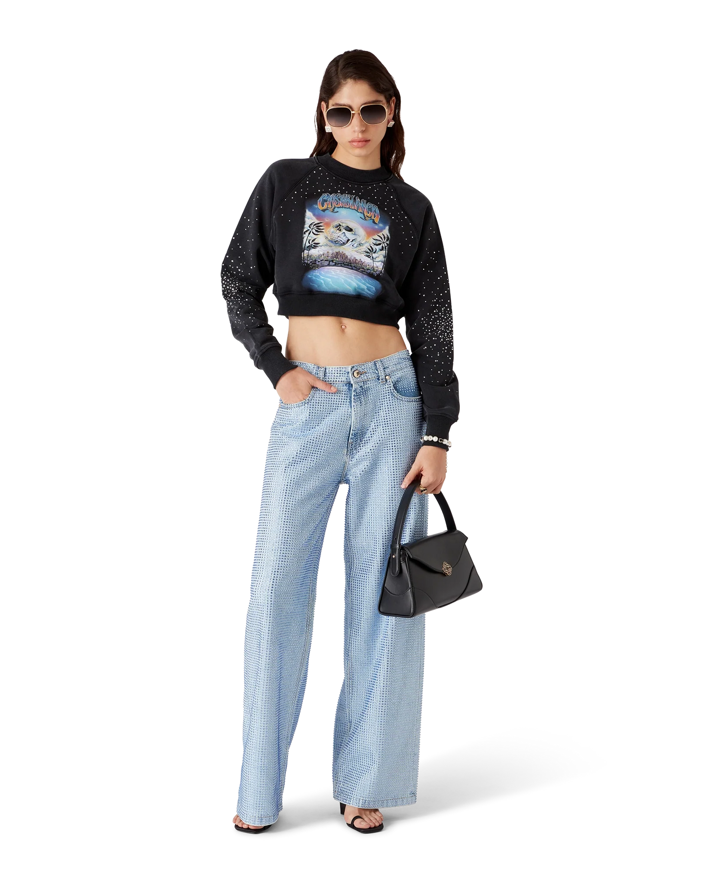La Pr¨¦monition Crystal Embellished Cropped Sweatshirt