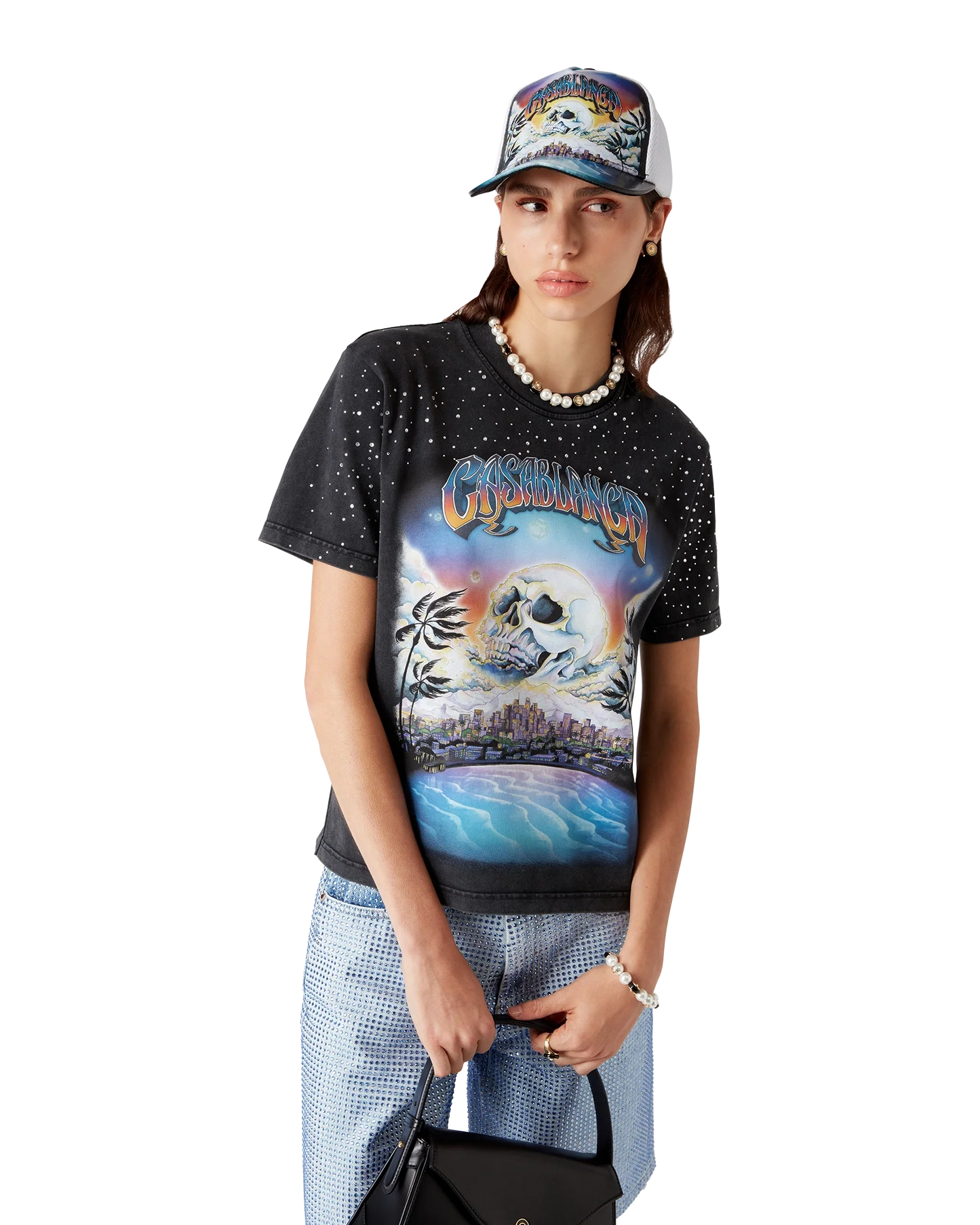 La Prémonition mit Kristallen besetztes Kurzarm-T-Shirt